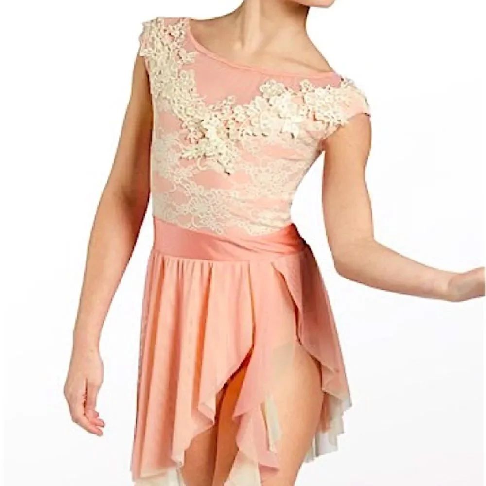 WEISSMAN Dance Costume peach orange lace Till I Fall Asleep 12505 LC-large child